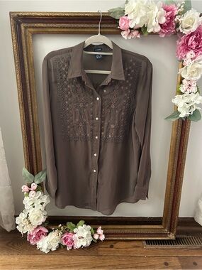 GAP Sheer Embroidered Button-Down Shirt